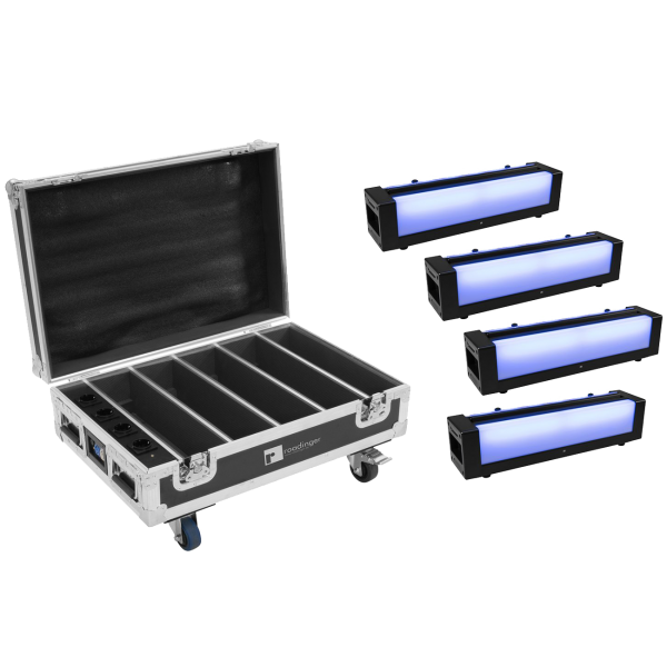 Eurolite Set 4x AKKU Bar-6 + Flightcase mit Ladefunktion